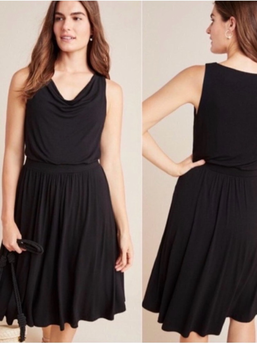 Maeve by  Anthropologie Black Cowl Neck Sleeveless Dress Size Small